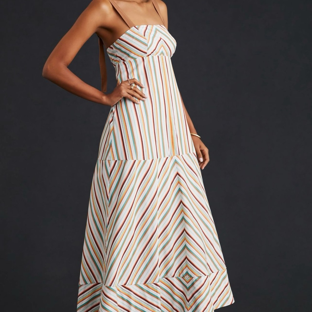 Anthropologie Maeve Ivory Dress Elegant yet Colorful (excellent used condition)
